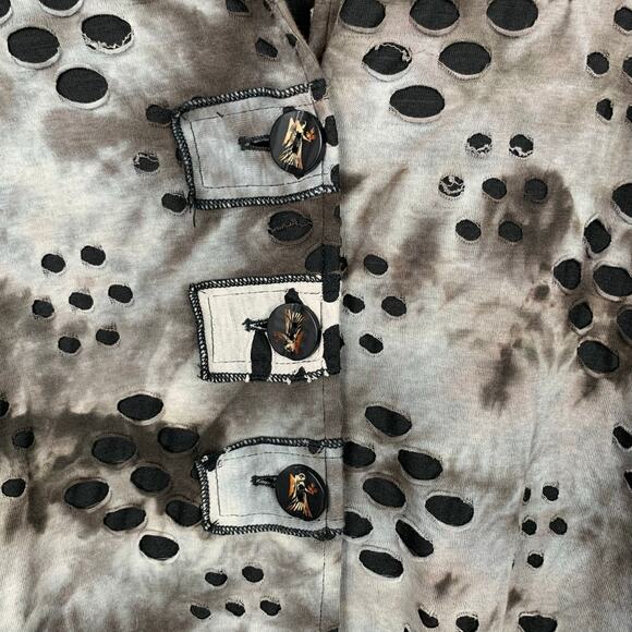 Feratelli Jacket Grey Black Button Front Top 3/4 Sleeve Women's S Artsy Boho - Picture 5 of 11